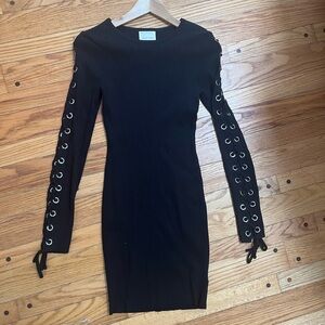 Black Lace-Up Sleeve Dress